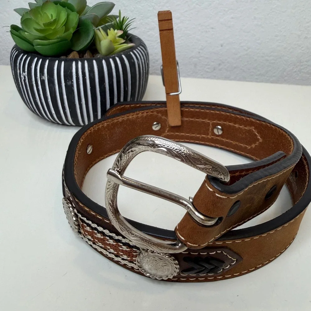 Nocona Leather Belt Kids Brown Concho Whipstitch Western Rodeo N4421644 Size 22
